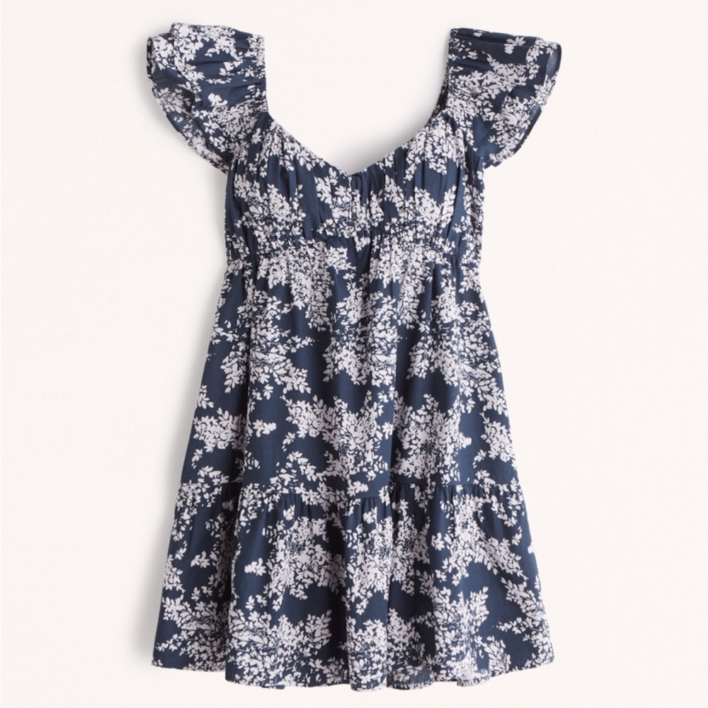 Abercrombie Ruched Flutter Sleeve Mini Dress - Navy Floral
